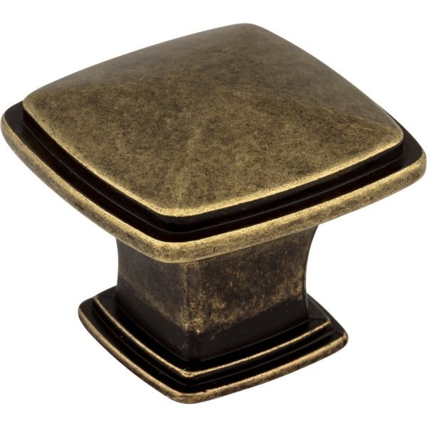 Jeffrey Alexander 1-3/16" Overall Length Lightly Distressed Antique Brass Square Milan 1 Cabinet Knob 1091AEM - main